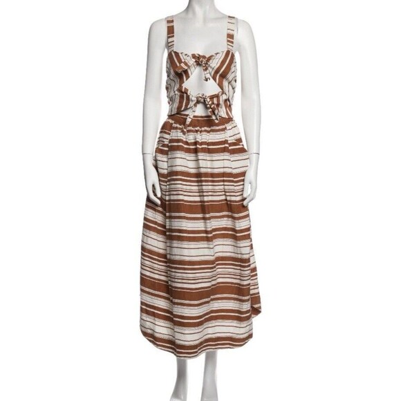 WHIT Style Sage Dress Open Tie Front Printed Serepe Stripes On Silk/ Linen Sz 2 - Picture 1 of 11